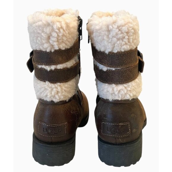 UGG Blayre III Brown Chipmunk Leather Sheepskin Buckle Zip Moto Boots - Picture 7 of 16